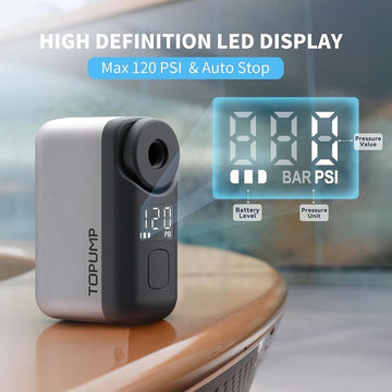 TOPUMP Mini Bicycle Tire Inflator, 120PSI Portable Mini Electric Air Pump, Fast Inflation, Type-C Rechargeable 450mAh Battery with Shrader & Presta Valves - Imported from UK